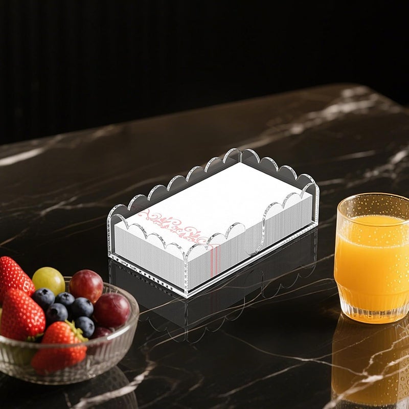 YAGELI Clear Acrylic Napkin Holder – Elegant Scalloped Tray for Bathroom, Kitchen, Dining Room – Flat Paper Towel & Disposable Napkin Holder for Weddings, Hotels, and Home Use(9.3x5.3x2.5 inch) - Image 2
